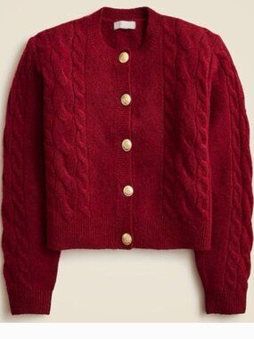 J. Crew Burgundy Cable Knit Wool-Alpaca Blend Button-Front Cardigan